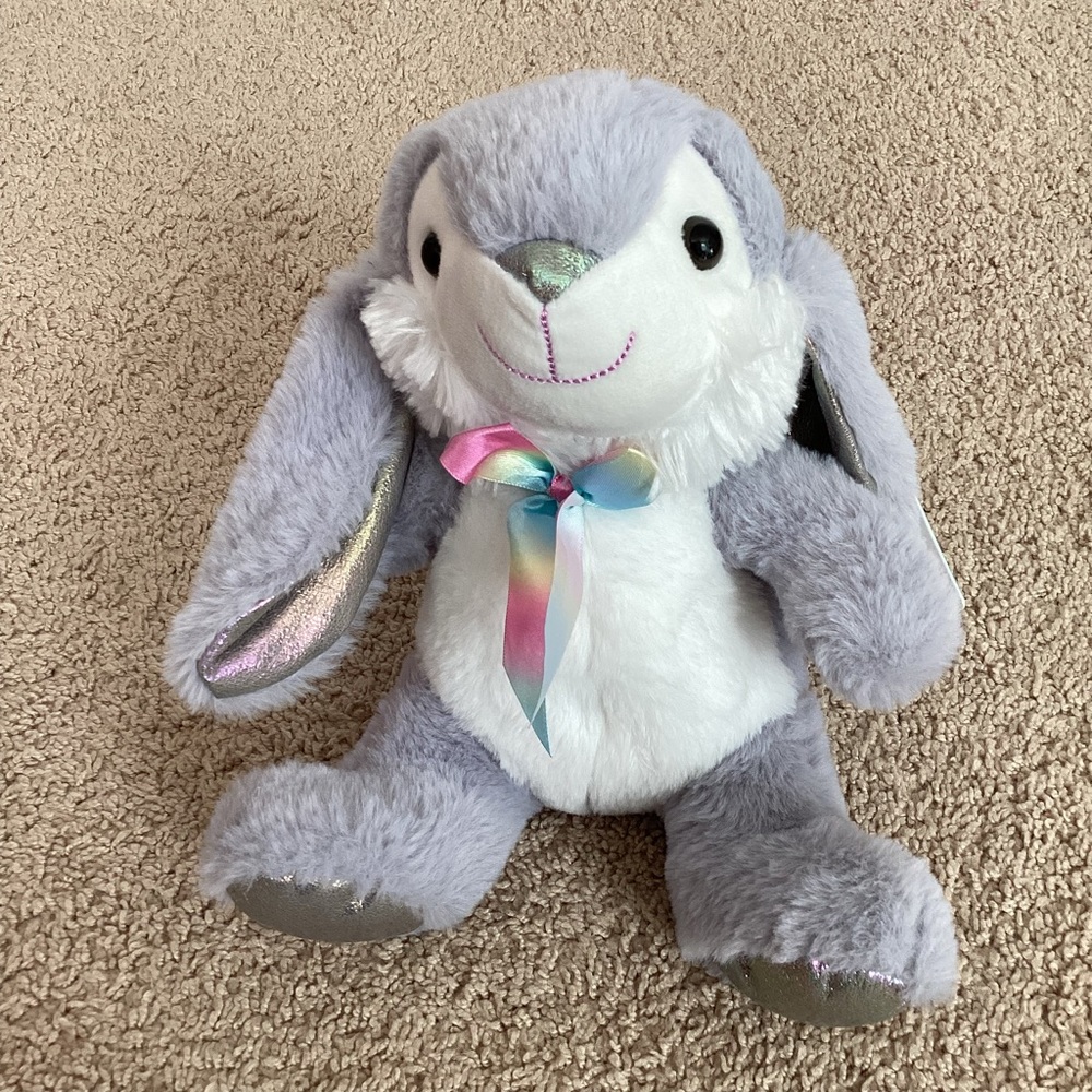 Gray bunny rabbit stuffed animal toy | Easter holiday | metallic floppy ears